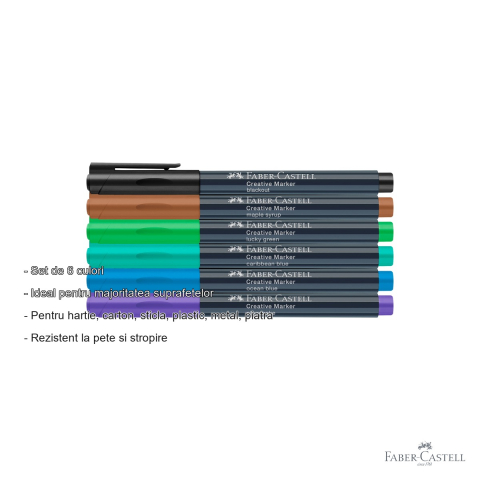 Set 6 markere creative Faber-Castell Forrest, varf fin 1.5 mm, pentru suprafete multiple [1]