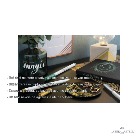Set 6 markere creative Faber-Castell Goldfaber, culori metalizate, varf rotund 1.5mm, pentru suprafete multiple [1]