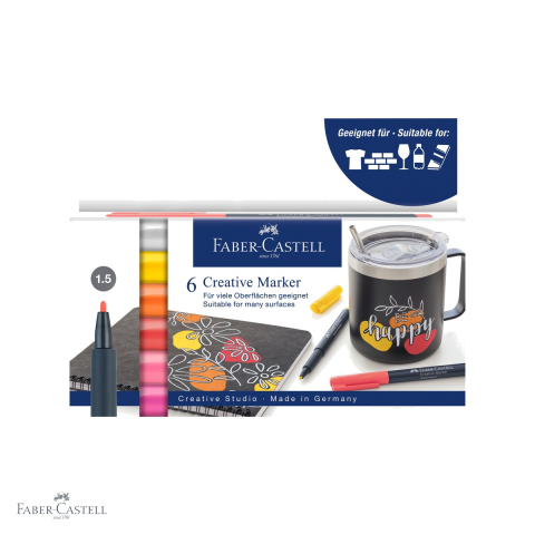 Birotica papetarie - Set 6 markere creative Faber-Castell Summer, varf 1.5 mm, pentru hartie, sticla, plastic si metal