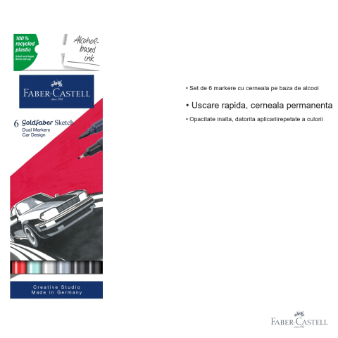 Set 6 markere cu 2 capete Faber-Castell Goldfaber, cerneala alcool, pentru design auto si ilustratie [2]
