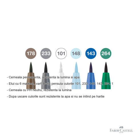 Set 6 markere cu pensula Pitt Artist Pen Faber-Castell, culori iarna 2022, cerneala rezistenta la apa [1]