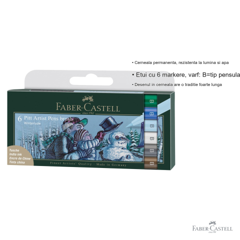 Set 6 markere cu pensula Pitt Artist Pen Faber-Castell, culori iarna 2022, cerneala rezistenta la apa [2]