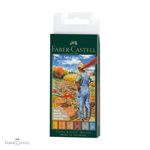 Markere si instrumente de desen artistic - Set 6 markere cu pensula Pitt Artist Pen Faber-Castell, culori toamna 2022, cerneala permanenta rezistenta la apa