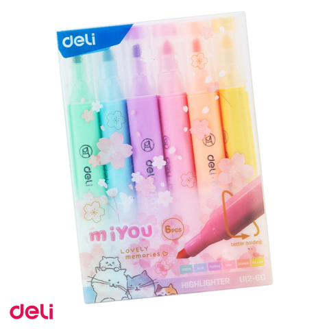 Set 6 markere cu varf rotund de 1-4mm, Deli, textmarker slim miyou macarons, scris asortat [0]