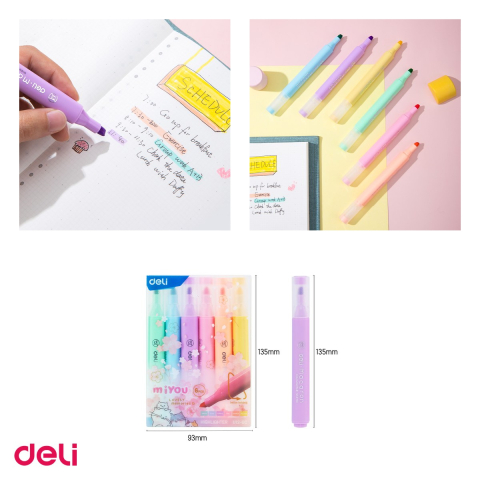 Set 6 markere cu varf rotund de 1-4mm, Deli, textmarker slim miyou macarons, scris asortat [3]