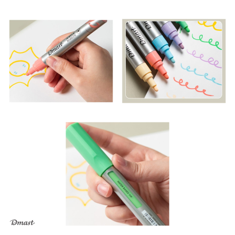 Set 6 markere cu varf rotund de 2 mm, Dmast by Pebeo, acrilice culori metalizate pastel, scris asortate [3]