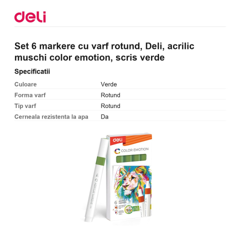 Set 6 markere cu varf rotund, Deli, acrilic muschi color emotion, scris verde [2]