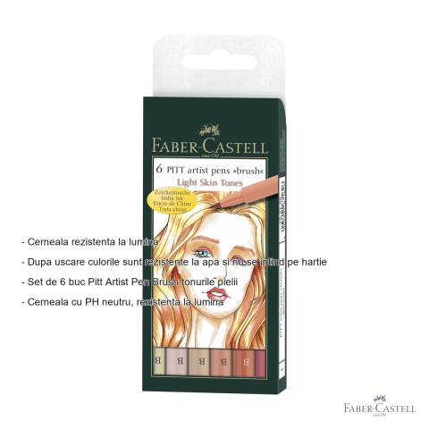 Set 6 markere Faber-Castell Pitt Artist Pen Brush, tonurile pielii, cerneala rezistenta la apa, pentru schite si ilustratie [1]