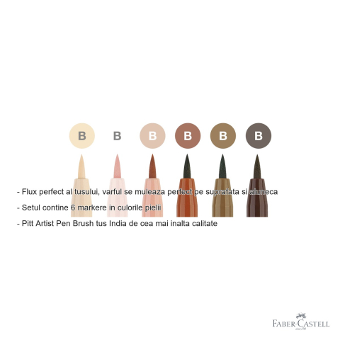 Set 6 markere Faber-Castell Pitt Artist Pen Brush, tus India, culori portret pentru schite si ilustratie [1]