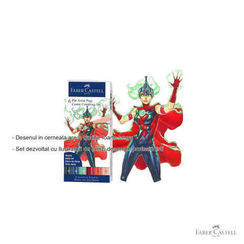 Set 6 markere Faber-Castell Pitt Artist Pen cu varf pensula, editie Comic, pentru ilustratie si benzi desenate [1]