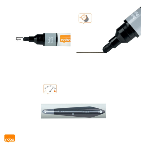 Set 6 markere Nobo, cu cerneala lichida, pentru whiteboard si flipchart, varf 3 mm, culori asortate [3]