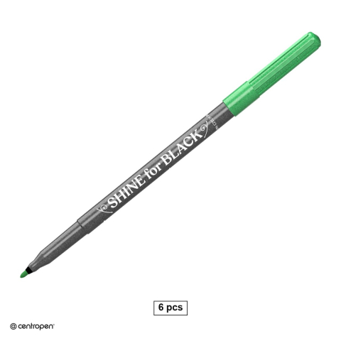 Marker permanent - Set 6 markere permanente cu efect metalic Centropen 2590 Shine Slim, varf rotund, linie de 1 mm, 6 culori