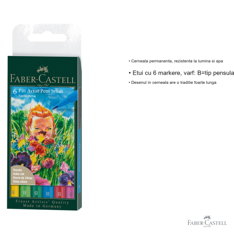 Set 6 markere Pitt Artist Pen Faber-Castell, varf pensula, culori primavara 2022 [2]