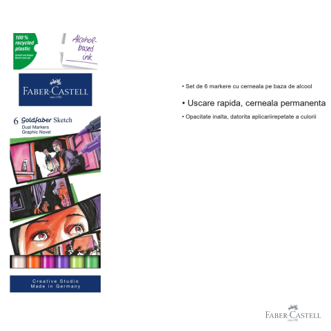 Set 6 markere sketch cu 2 capete Faber-Castell Goldfaber, cerneala pe baza de alcool, pentru desen artistic [2]