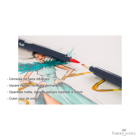 Set 6 markere sketch Faber-Castell Goldfaber, 2 capete (pensula + fineliner), pentru manga si desen artistic [1]