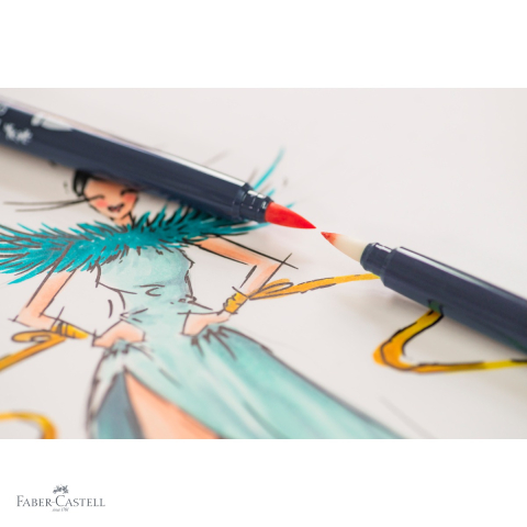 Set 6 markere sketch Faber-Castell Goldfaber, doua capete pensula si fineliner, pentru desen si design [3]