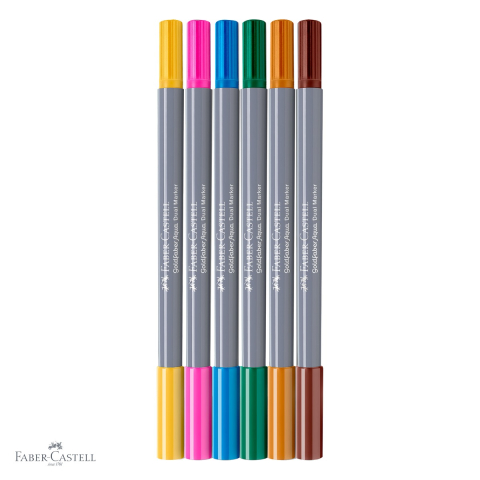 Set 6 markere solubile cu 2 capete Faber-Castell Goldfaber, colectia Tropical, pentru pictura artistica si desen [3]