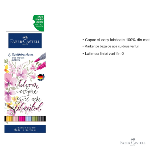 Set 6 markere solubile cu 2 capete Faber-Castell Goldfaber Lettering, varf pensula si varf fin, pentru desen si caligrafie [2]