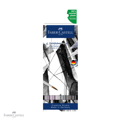 Markere si instrumente de desen artistic - Set 6 markere solubile cu 2 capete Faber-Castell Goldfaber, tonuri de gri, pentru desen si ilustratie