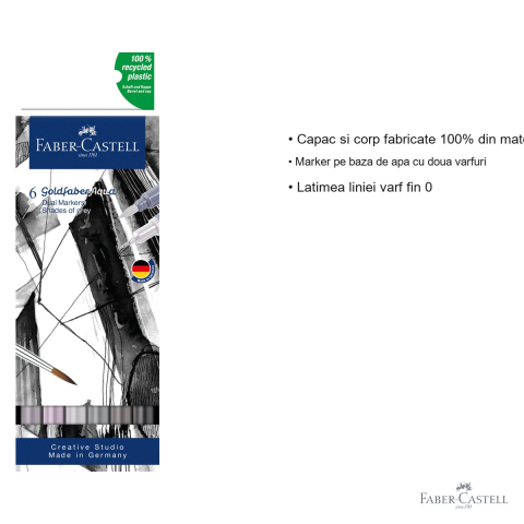 Set 6 markere solubile cu 2 capete Faber-Castell Goldfaber, tonuri de gri, pentru desen si ilustratie [2]