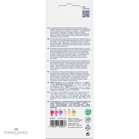 Set 6 markere solubile cu 2 capete Faber-Castell Goldfaber, varf pensula si varf fin, motiv flori [3]