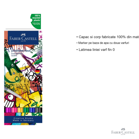 Set 6 markere solubile cu 2 varfuri Faber-Castell Goldfaber Graffiti, varf pensula si varf fin 0.4 mm, pentru desen si ilustratie [2]