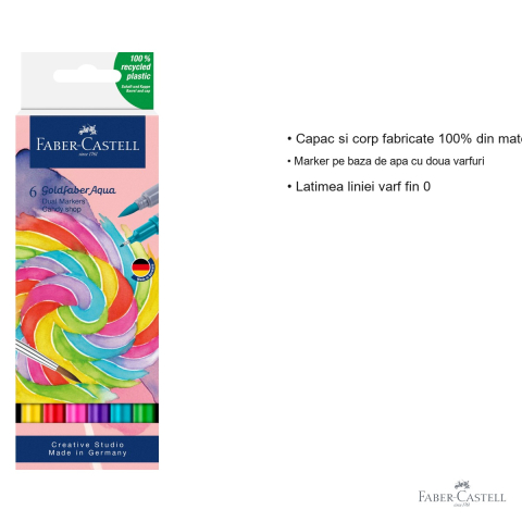 Set 6 markere solubile cu doua capete Faber-Castell Goldfaber Candy Shop, varf pensula si varf fin, pentru desen si ilustratie [2]