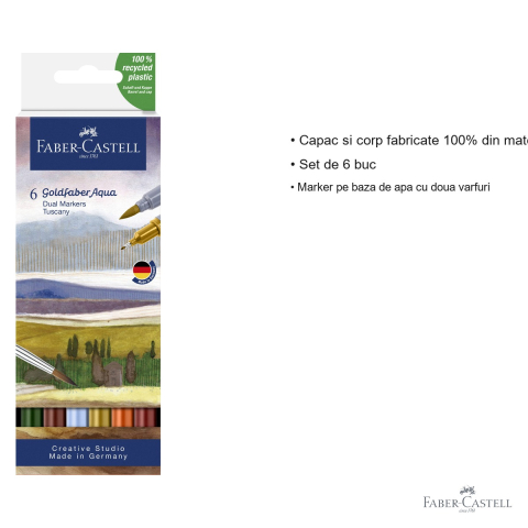 Set 6 markere solubile cu doua varfuri Faber-Castell Goldfaber Toscana, varf pensula si varf fin, pentru desen si ilustratie [2]