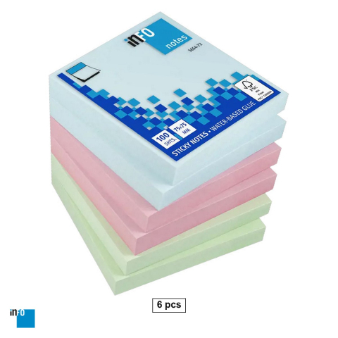 Birotica papetarie - Set 6 notesuri adezive inFO, 75x75 mm, 100 file, pastel asortat, multicolor