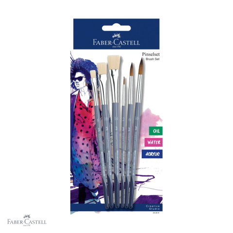 Set 6 pensule Faber-Castell Creative Studio, rotunde si plate, peri sintetici, pentru artisti incepatori si profesionisti [0]