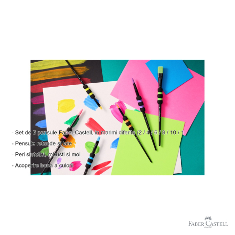 Set 6 pensule Faber-Castell Soft Touch Black, peri sintetici, marimi diferite, pentru pictura [1]