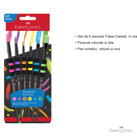 Set 6 pensule Faber-Castell Soft Touch Black, peri sintetici, marimi diferite, pentru pictura [2]