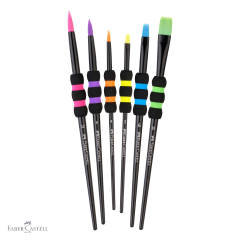 Set 6 pensule Faber-Castell Soft Touch Black, peri sintetici, marimi diferite, pentru pictura [3]