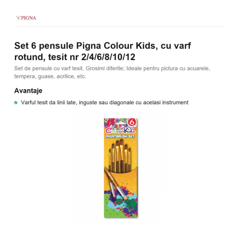 Set 6 pensule Pigna Colour Kids, cu varf rotund, tesit nr 2/4/6/8/10/12 [1]