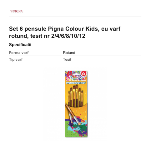 Set 6 pensule Pigna Colour Kids, cu varf rotund, tesit nr 2/4/6/8/10/12 [2]