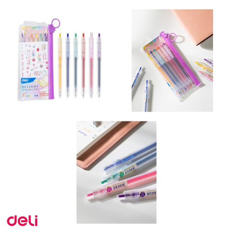 Set 6 pixuri cu gel Deli Delight, cu mecanism, varf 0.5 mm, culori diverse [3]