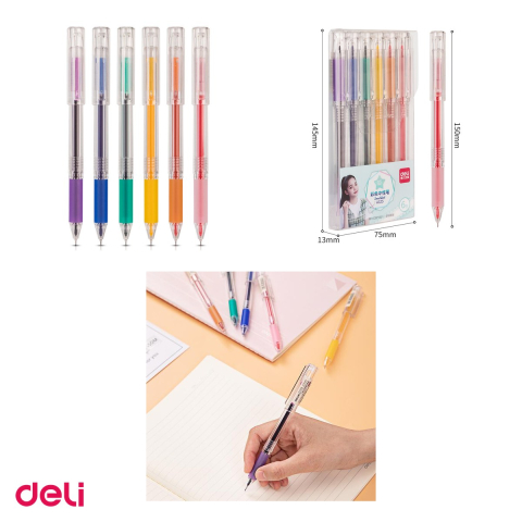 Set 6 pixuri cu gel Deli, varf 0.5 mm, culori pastel [3]