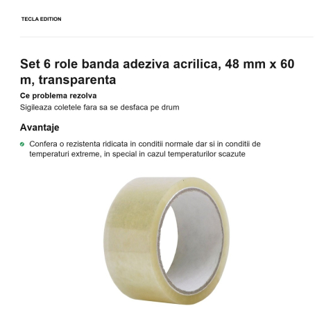 Set 6 role banda adeziva acrilica, 48 mm x 60 m, transparenta [1]