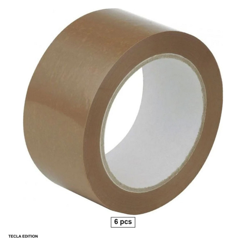 Bricolaj - Set 6 role banda adeziva acrilica pentru ambalare, 48 mm x 60 m, maro