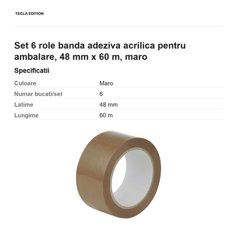 Set 6 role banda adeziva acrilica pentru ambalare, 48 mm x 60 m, maro [2]
