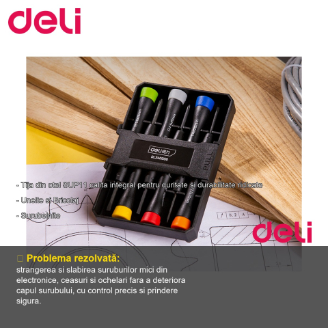 Set 6 surubelnite de precizie Deli, maner cauciuc-plastic ergonomic, pentru electronice si mecanica fina [1]