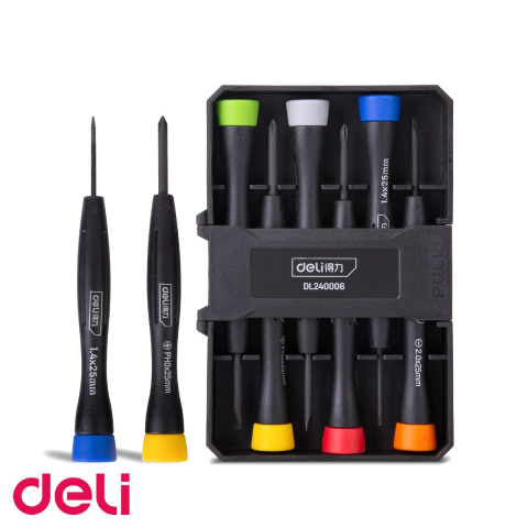 Surubelnite - Set 6 surubelnite de precizie Deli, maner cauciuc-plastic ergonomic, pentru electronice si mecanica fina