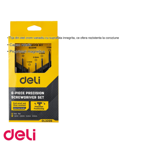 Set 6 surubelnite de precizie Deli, maner cauciuc-plastic ergonomic, tija otel crom-vanadiu cu proprietati magnetice [2]