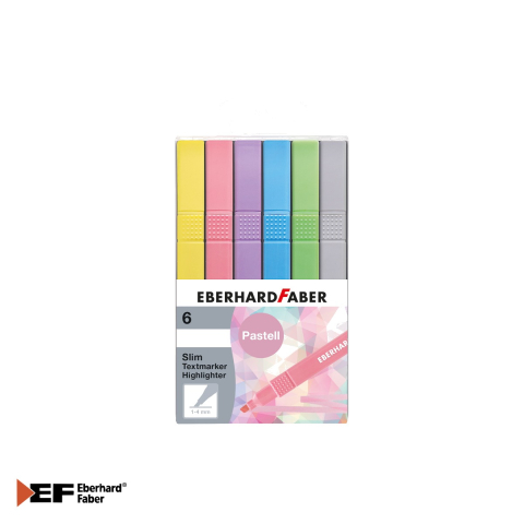 Evidentiatoare textmarker - Set 6 textmarkere pastel Eberhard Faber, forma subtire patrata, varf tesit 1-4 mm, pentru evidentierea textelor