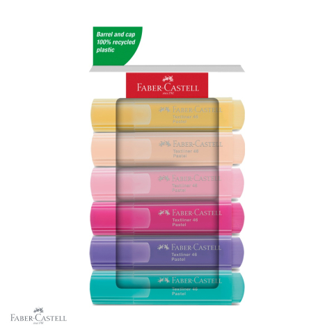 Birotica papetarie - Set 6 textmarkere pastel Faber-Castell, varf tesit 1-5 mm, cerneala pe baza de apa
