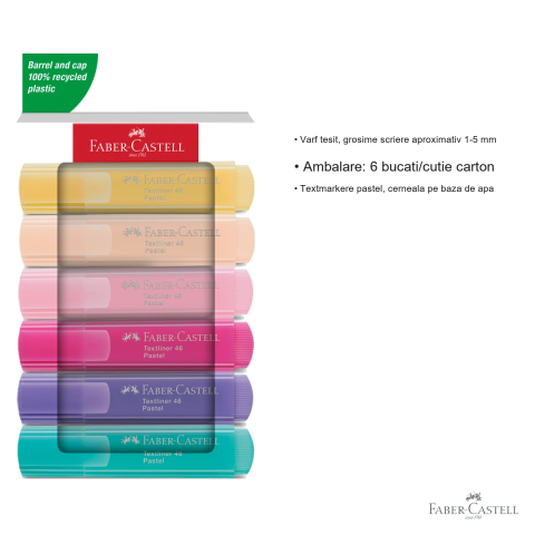 Set 6 textmarkere pastel Faber-Castell, varf tesit 1-5 mm, cerneala pe baza de apa [2]