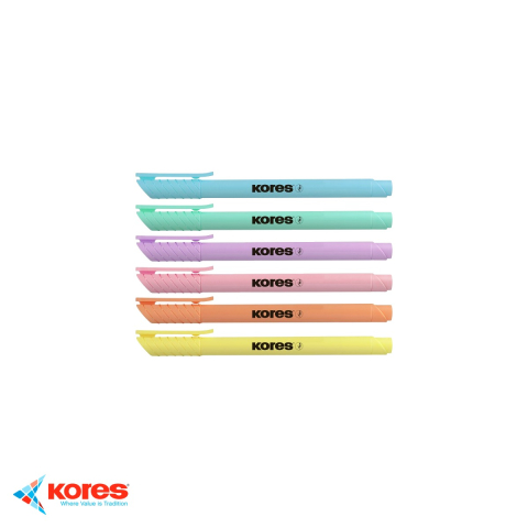 Instrumente de scris - Set 6 textmarkere slim pastel Kores, varf tesit, culori delicate, pentru evidentiere documente si notite