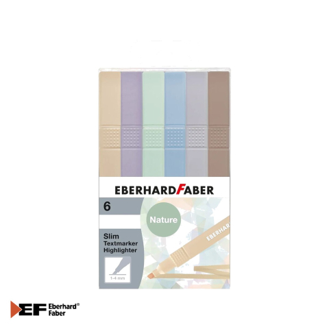 Evidentiatoare textmarker - Set 6 textmarkere slim patrate Eberhard Faber, nuante naturale, varf tesit 1-4 mm, pentru birou si calatorii