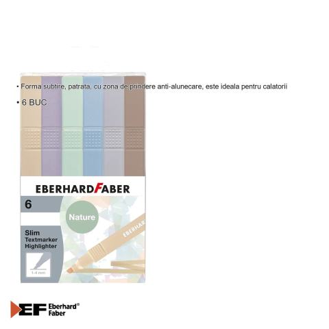 Set 6 textmarkere slim patrate Eberhard Faber, nuante naturale, varf tesit 1-4 mm, pentru birou si calatorii [2]