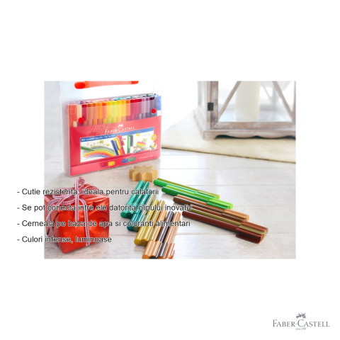 Set 60 carioci Faber-Castell Connector cu geanta cadou, cerneala pe baza de apa, pentru copii [1]